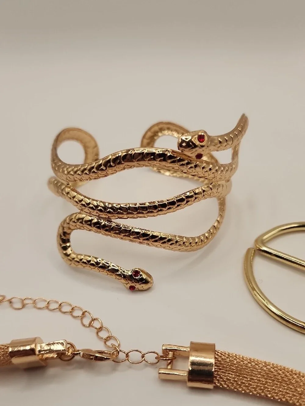 Gold Snake Statement Necklace with Matching Earrings and Bracelet